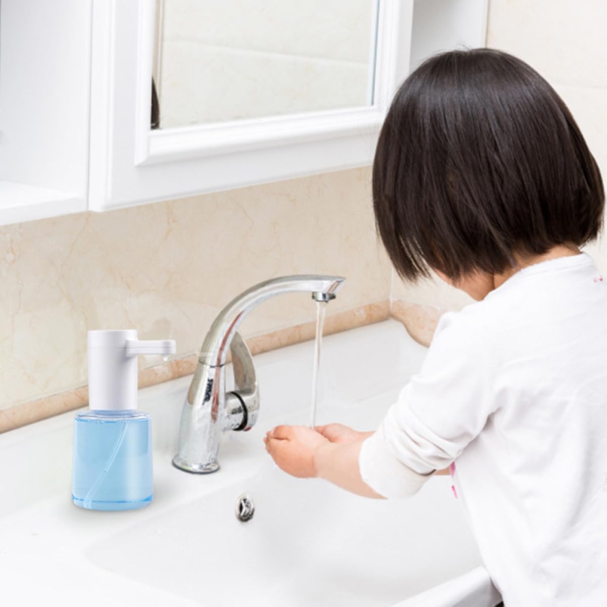 Alipis Dispenser Automatico di Sapone senza Toccare, Sensore a Induzione, Plastica Bianca, per Bagno, Ufficio e Hotel