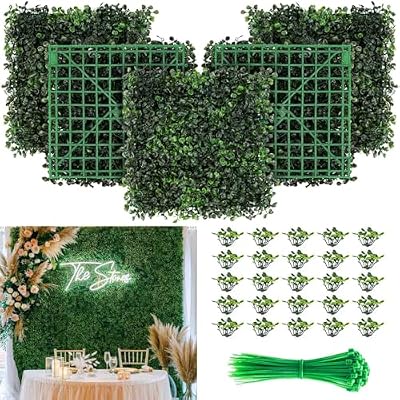 KASZOO Grass Wall 12 Pack 10"x10" Artificial Boxwood Hedge Wall Panels, Privacy Hedge Screen Faux Boxwood for Outdoor,Indoor,Garden,Fence,Backyard,Greenery Walls