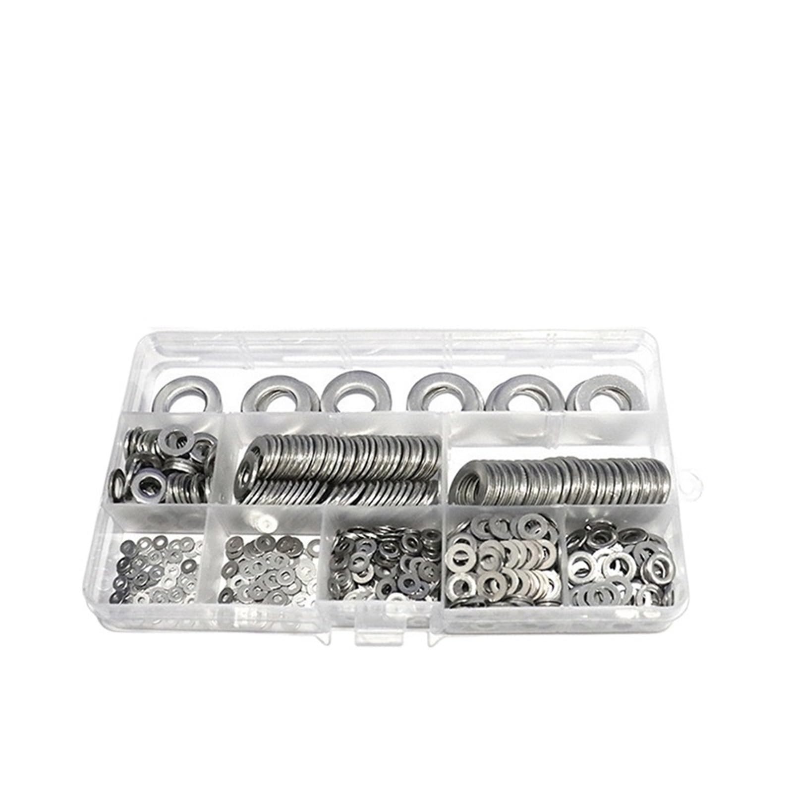 Arandelas Metalicas Kits de arandelas de acero inoxidable, juntas metálicas finas y lisas, arandelas planas de tornillo M6 M3, M2 .5 M4 M5 M8 M10 M12(700Pcs With Box)
