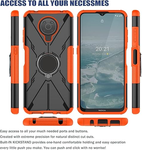 Miniatura 5 de Gufuwo Funda para Nokia G10 TA-1334, funda para Nokia G20 TA-1336 con protector de pantalla de vidrio templado, soporte de anillo de metal para