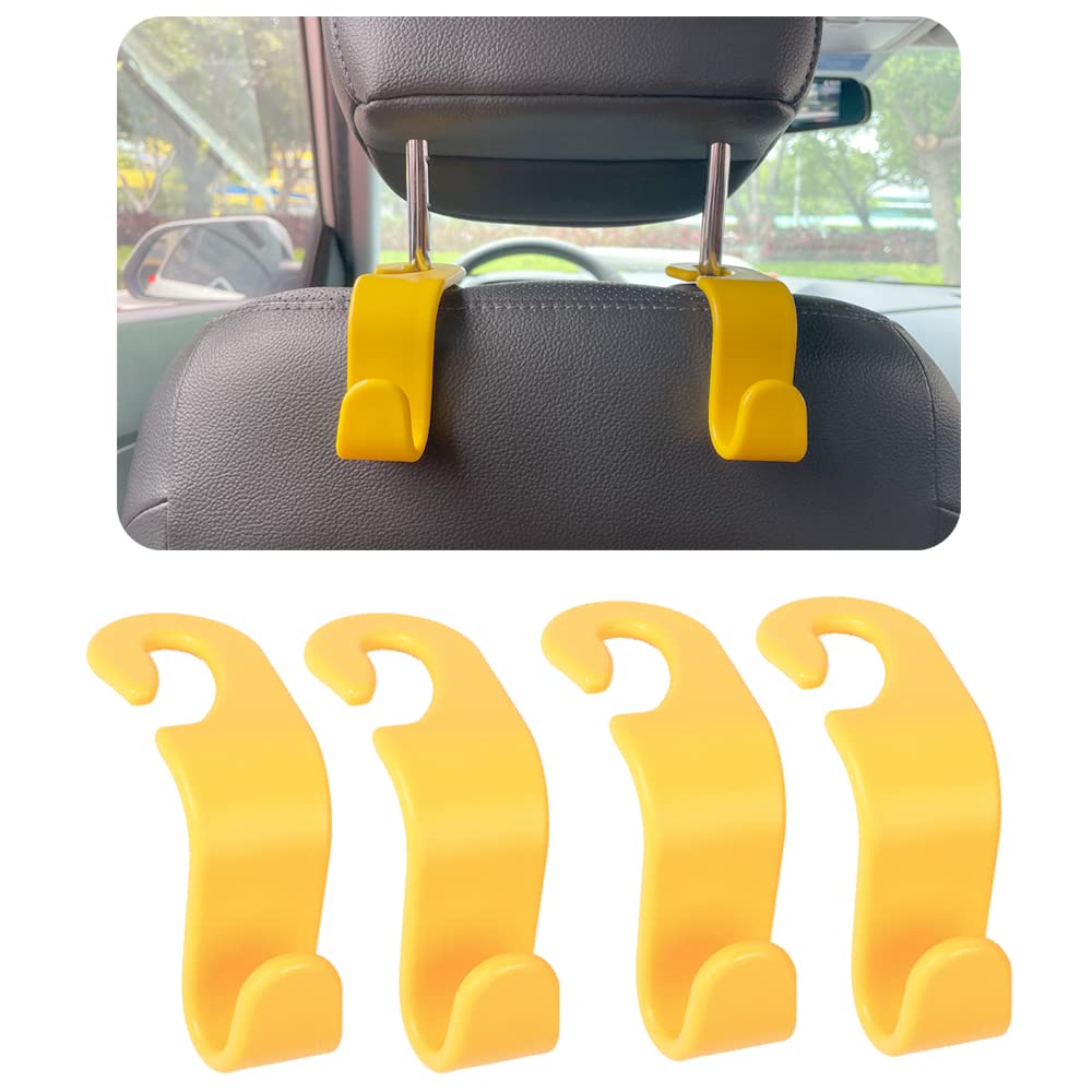 Smeyta Car Seat Headrest Hook 4 Pack Hanger,Car Hook for Purse and Bag,Universal Vehicle Storage Organizer(Yellow,4Pack)