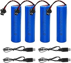 DAJASD 18650 Akku, 4 Stück 3.7 Volt 18650 Akku Li-ion 1200mAh Wiederaufladbarer mit SM-2P Stecker und USB-Ladegerät, 18650 Batterie für Ferngesteuertes Auto, Roboter