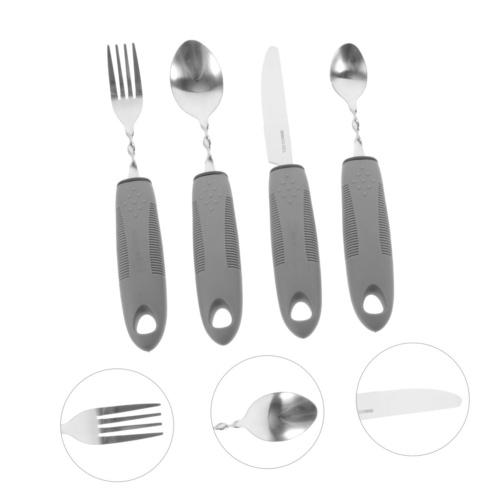 Set di Posate Adattive Antiscossa in Acciaio Inox e Plastico | Portatile, Impugnatura Antiscivolo, Facile da Pulire, per Pasti Quotidiani