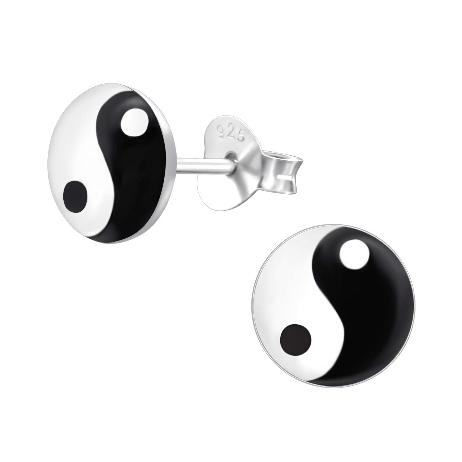 Orecchini A Pressione Laimons Ying Yang Disco In Argento 925 - Diametro 8 Mm, Gioielli Donna, Confezione Regalo