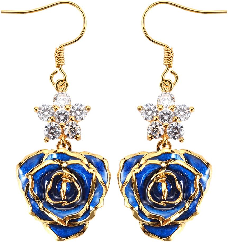 Gold-Plated Rose Earrings for Women,Fashion Rose Earrings Best Gift for Wife Mother on Valentines Day Anniversary Birthday