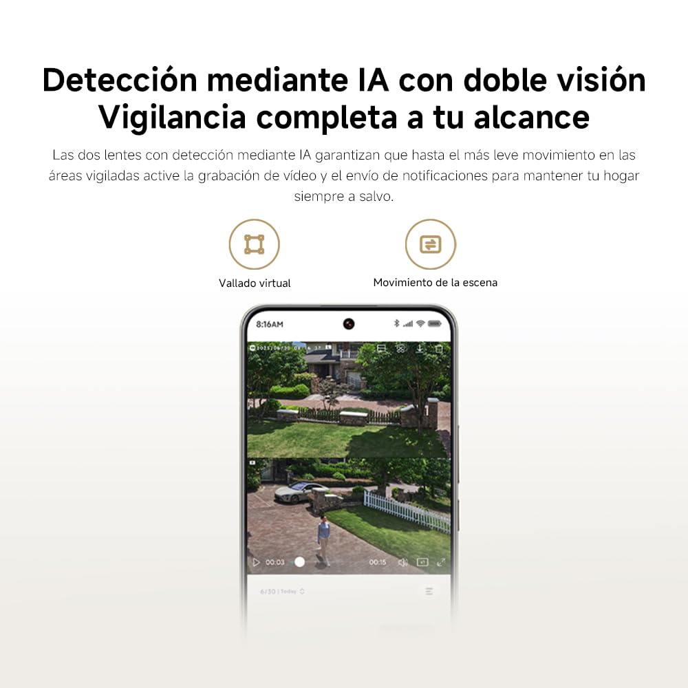 XIAOMI CW100 Cámara Vigilancia Exterior WiFi 2K 3MP Doble Lente | IP66 Impermeable, Visión Nocturna Color, Wi-Fi6, Audio Bidireccional, Alarma Luz Sonido, IA Detección Personas Vehículos