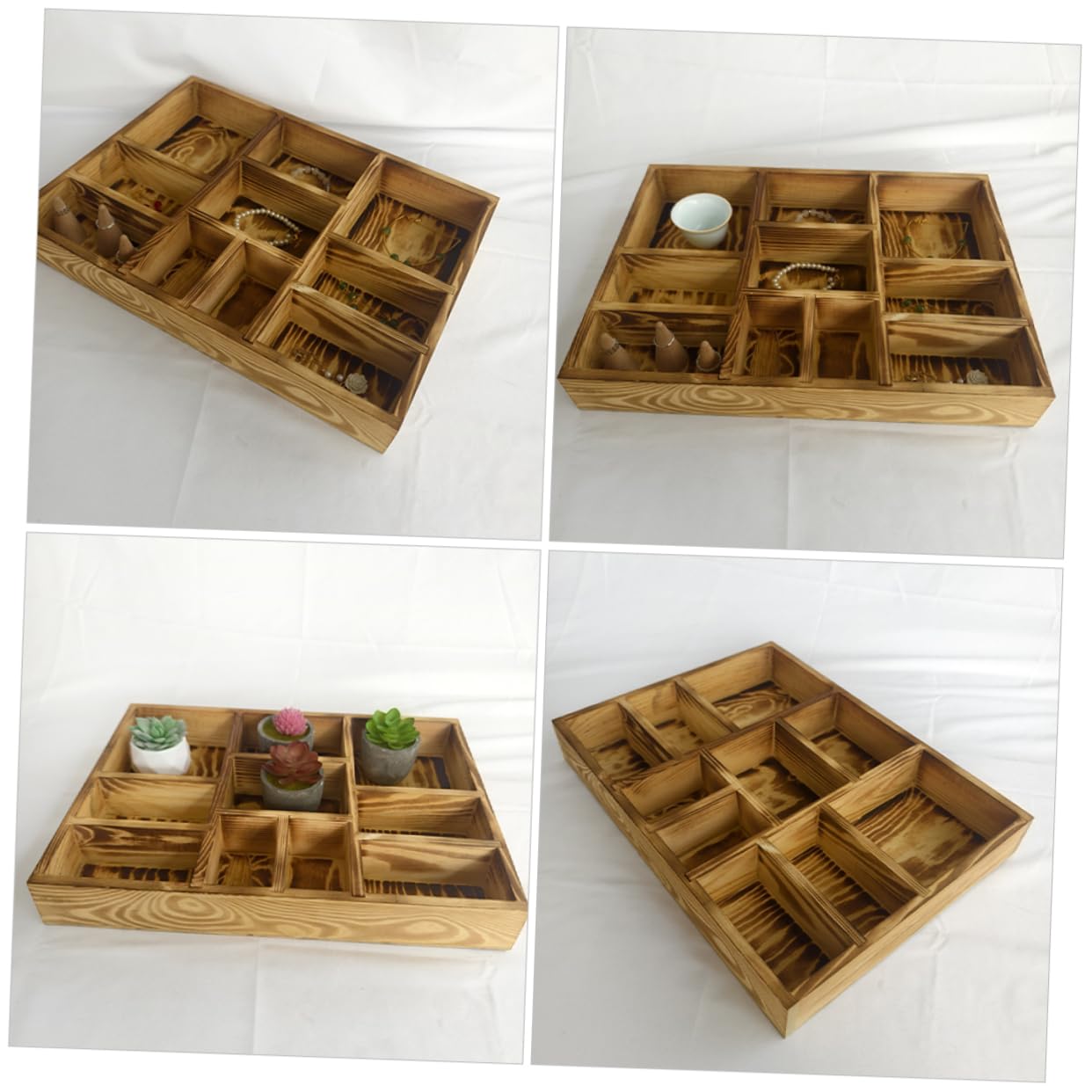 Plateau de Rangement Bijoux en Bois à Compartiments pour Montres et Bagues