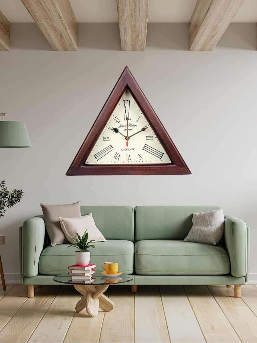 Buy X N Cross Wooden Triangle Wall Clock Antique Look Style Deep Glass ...