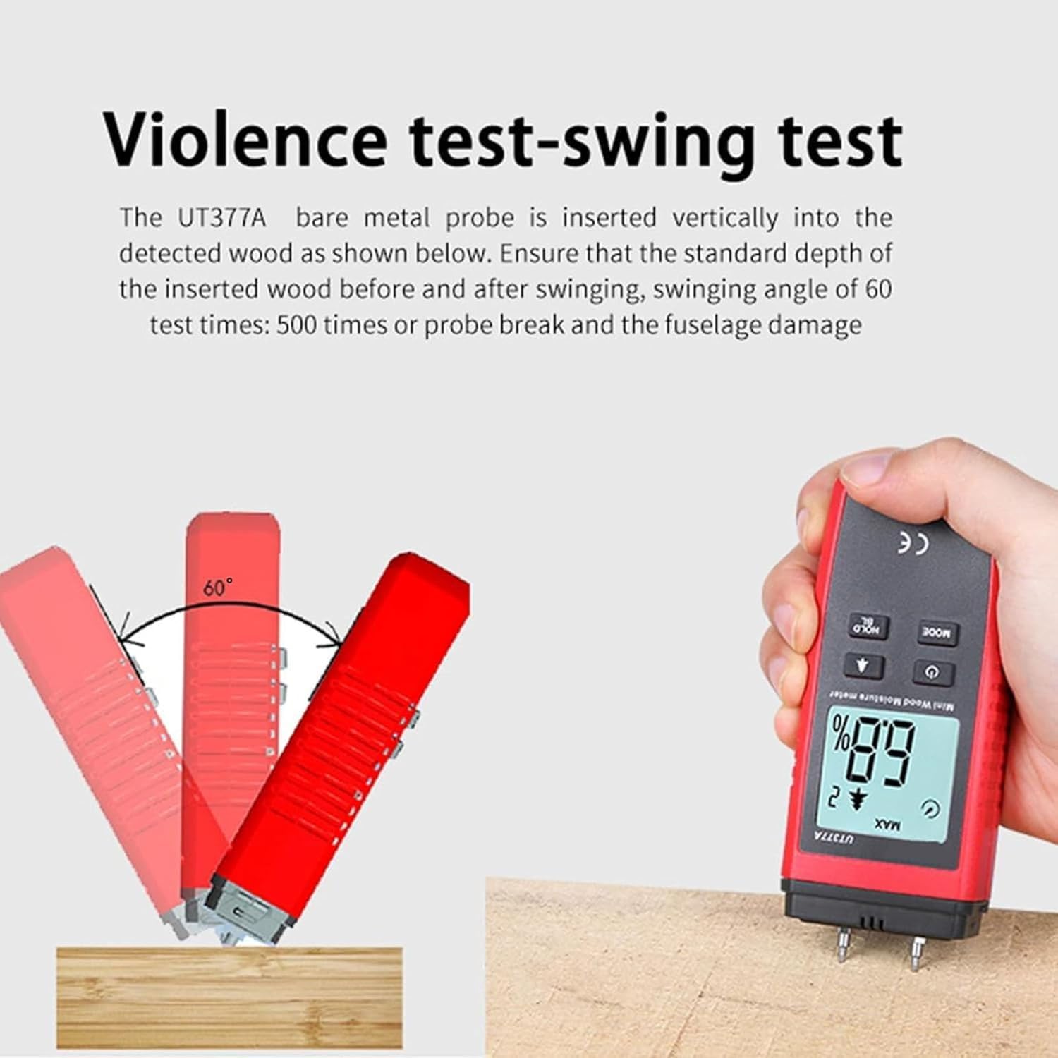 Digitaler Holzfeuchtetester, Feuchtigkeitsmessgerät mit LCD-Hintergrundbeleuchtung, schnelle Messung in 2 Sekunden, Holzfeuchtemessung: 2–40%, für Holz, Bretter und Möbel