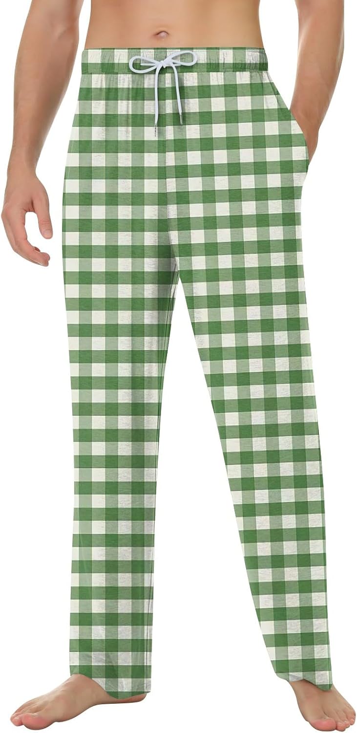 WENKOMG1 Men's Sleep Pants, Soft Plaid Lounge Bottoms with Drawstring and Pockets Breathable Sleepwear, XS-5XL