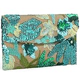 XquiziFit Floral Beaded Clutch Embroidery Sequin Beaded Purse Small Evening Clutch Purses for Women Light Green Clutch