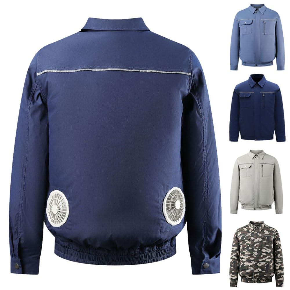 Kurtka z wentylatorem, Kurtka robocza z chłodzeniem powietrzem, 2 wentylatory, 1 kabel, wielokolorowa, S-5XL, bez baterii(Navy blue,L)