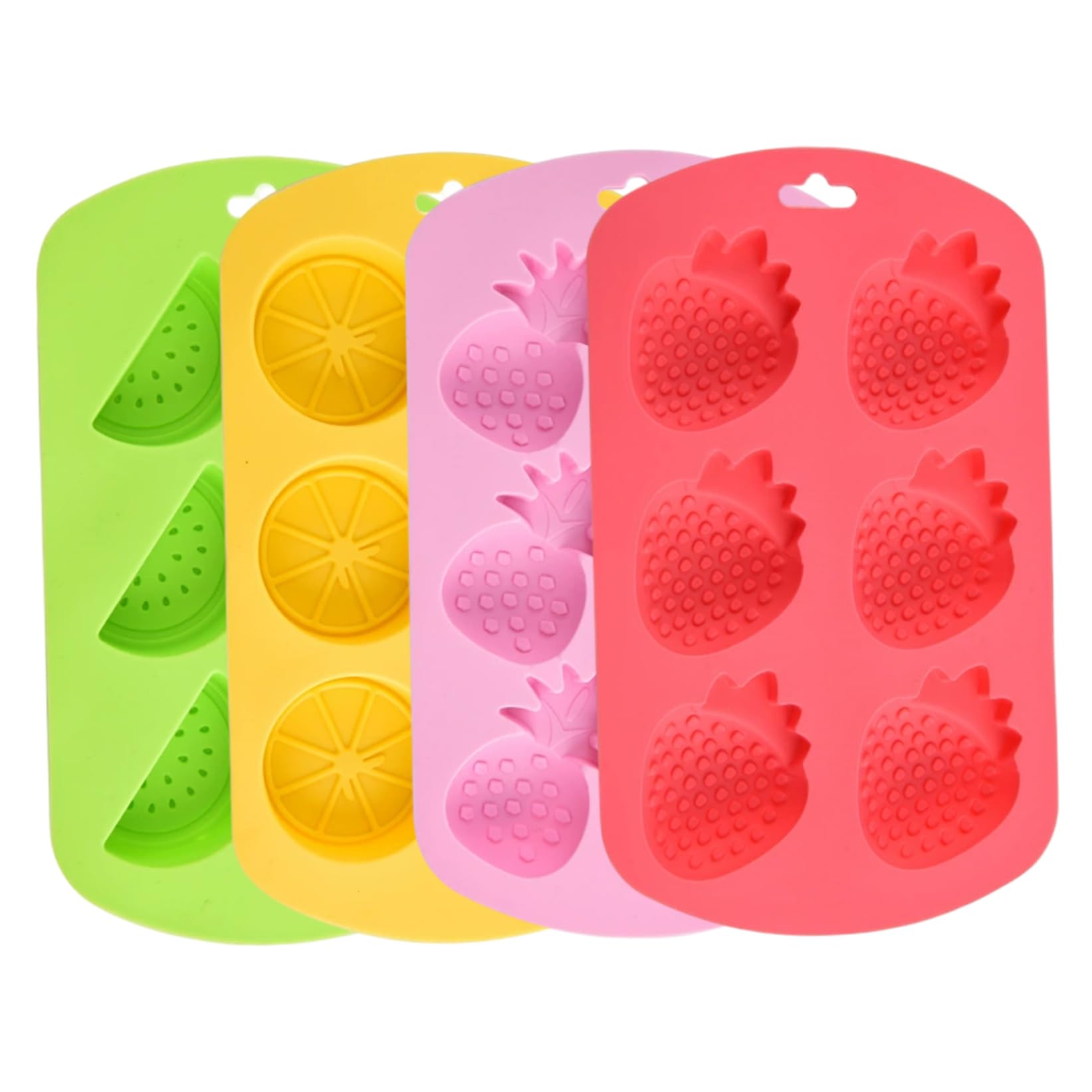 Lot de 4 moules à gommes en silicone, mignons, à bonbons, aux fruits, 6 cavités, dégagement facile, en forme de pastèque, fraise, citron, ananas, pour bricolage, gelée chocolat, collations
