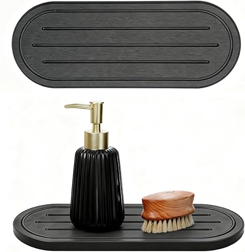 Miniatura 12 de 2 piezas de alfombrilla de piedra absorbente de agua para bandeja de secado para fregadero de baño y organizador de grifo de mostrador de cocina,