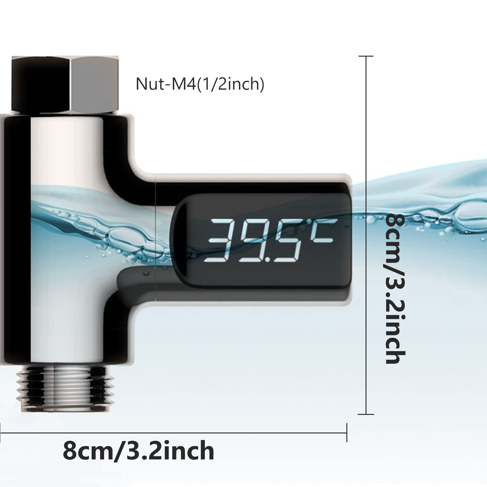 Chesoon Termometro da doccia a lettura istantanea con display digitale a LED 5-85℃ Luce alimentata ad acqua per bagnetto schermo rotante a 360° per casa bagno cucina