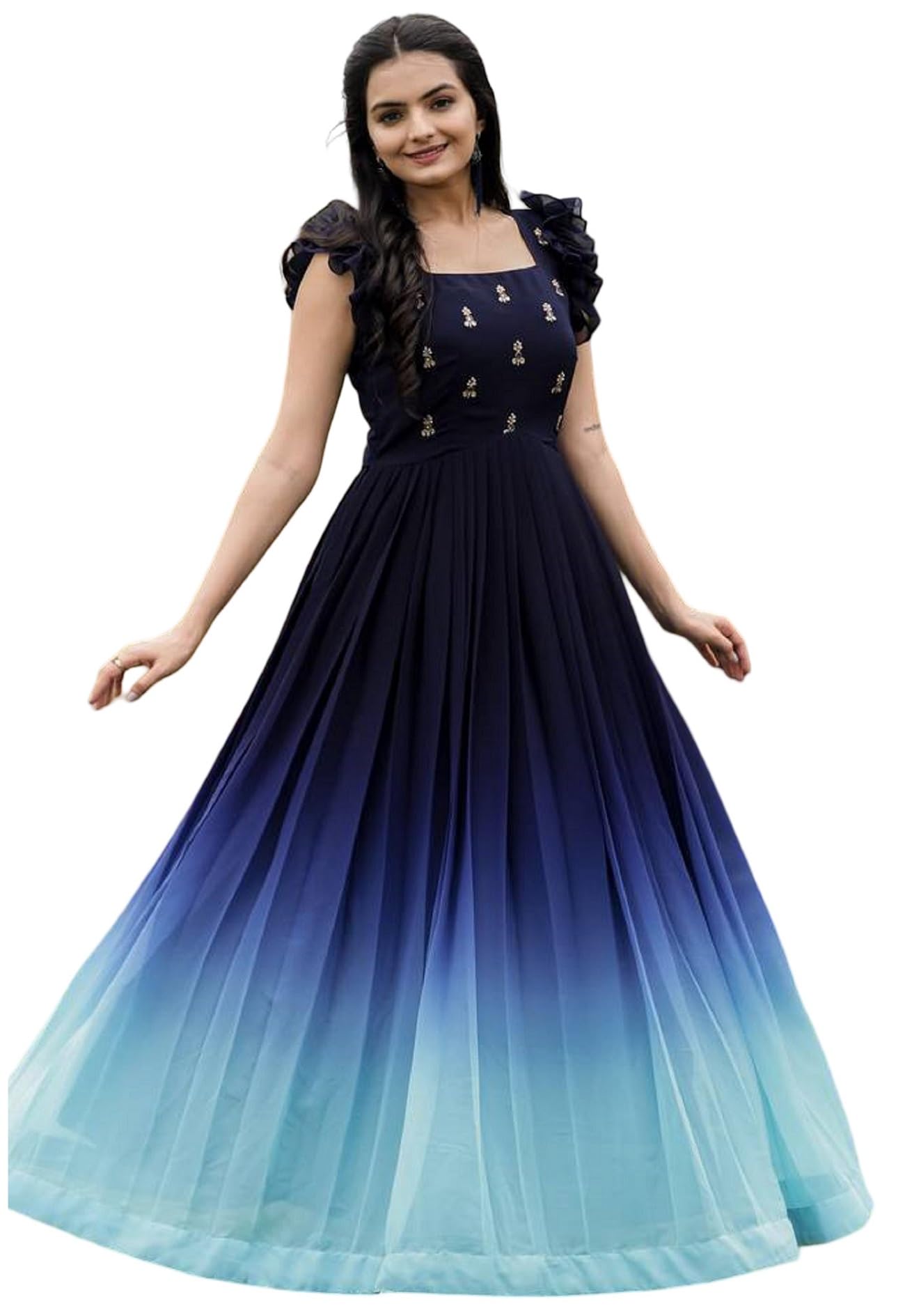Women's Georgette Traditional Ethnic Long Embroidered Puff Sleeve Fit & Flared Anarkali Gown-image-33