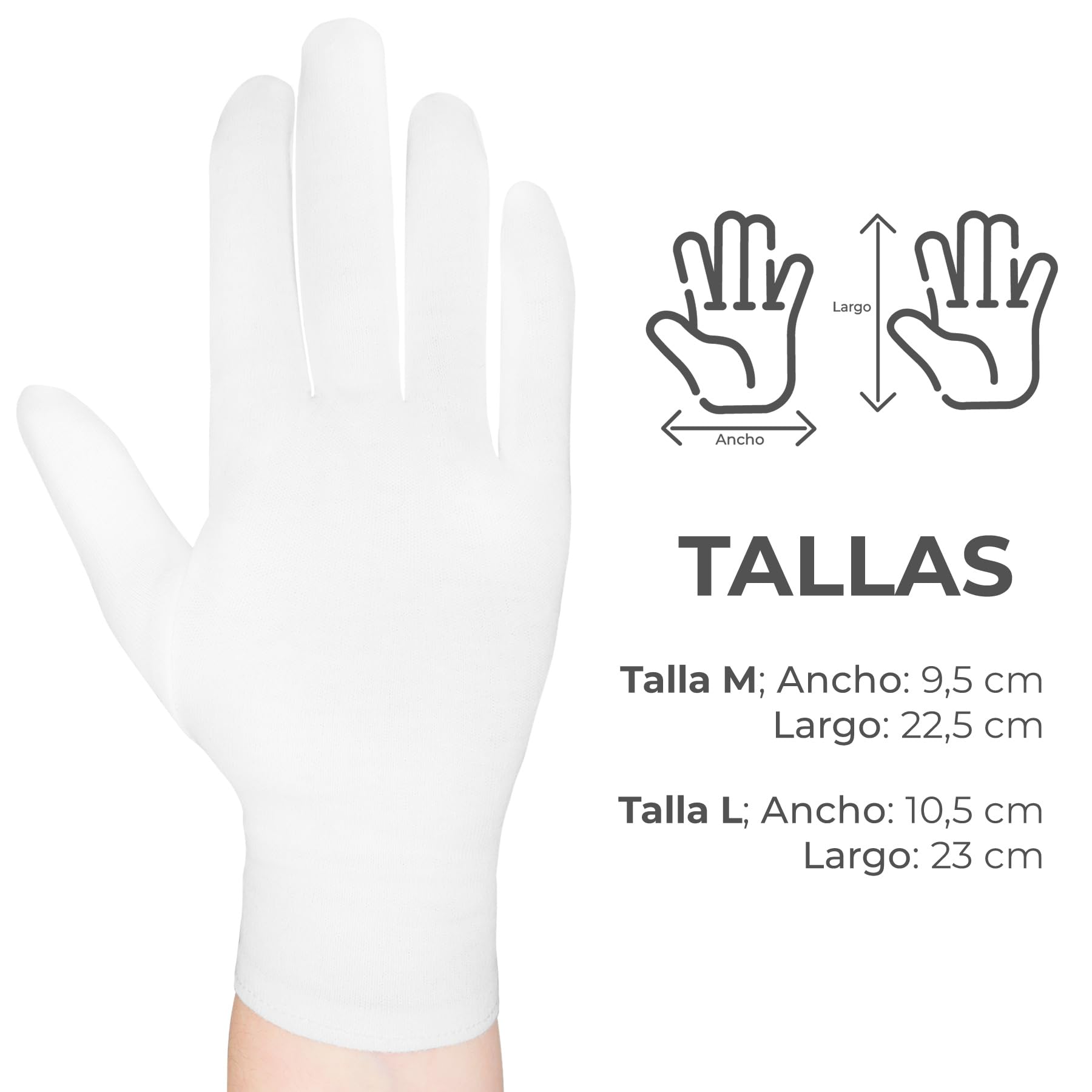 6, 12, 60, 120, 240 o 480 Paia, Guanti in Cotone, Guanti Idratanti, Morbidi, Elastici, Cura Delle Mani, Confortevoli, Mimo, Gioielliere, Cameriere, Costume, Bianco o Nero.