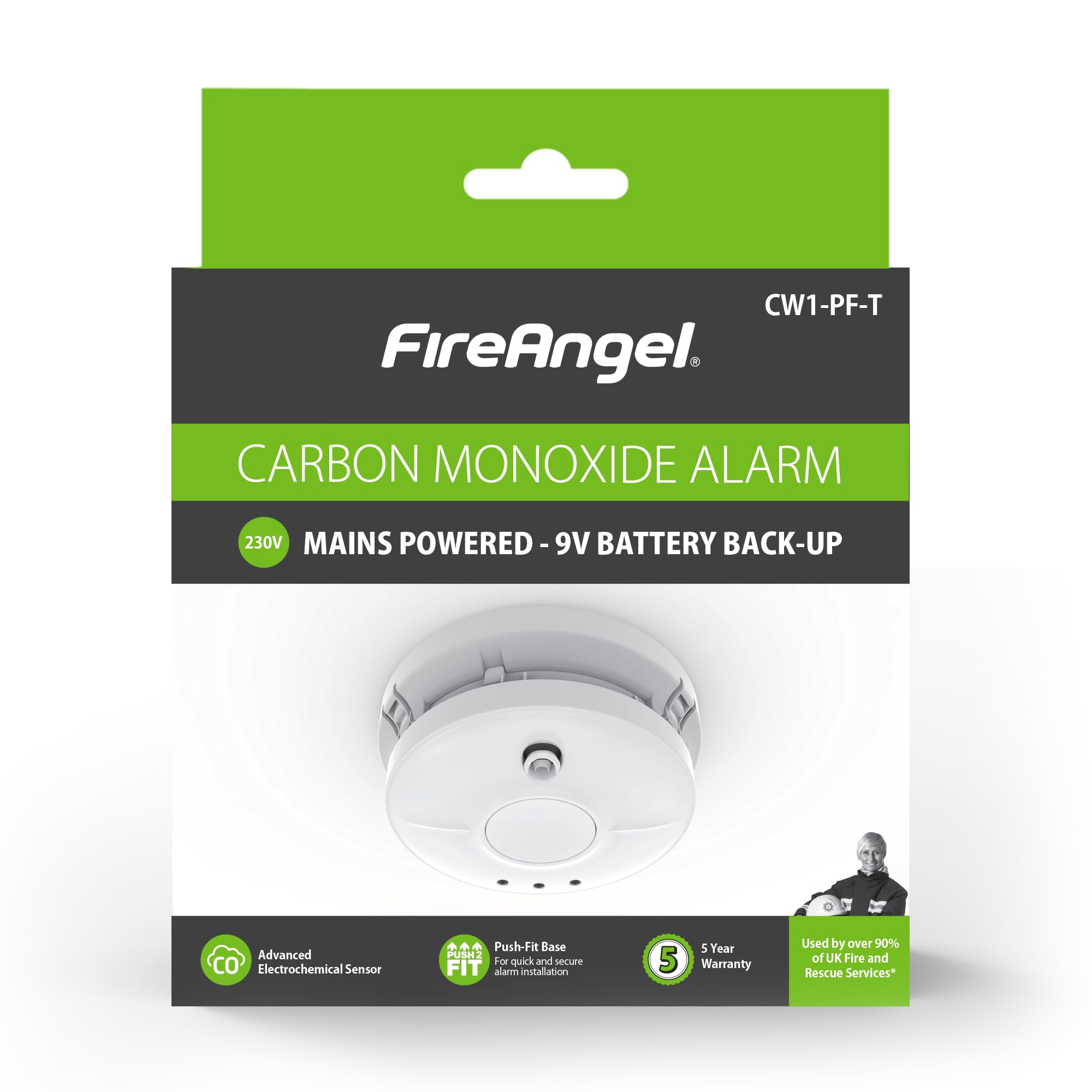 FireAngel CW1-PF-T - Alarma de monóxido de Carbono con batería de Respaldo