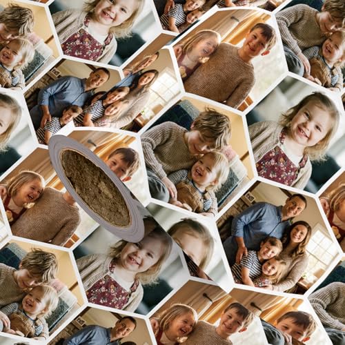 LeZakaa Custom Photo Wrapping Paper 24in×7ft Jumbo Roll, Personalized Family Picture Gift Wrap with Hexagon Honeycomb Layout, Keepsake Gift Wrap for Parents, Holidays, Birthday, Baby Shower
