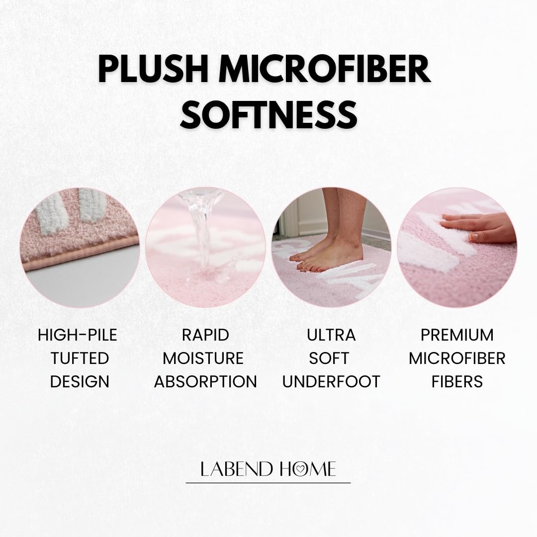 LABEND HOME Duschvorhang-Set mit Aufschrift Get Naked, lustiger Pfirsich-Badezimmerteppich, niedlicher lustiger Badteppich, rosa Badezimmerzubehör, waschbar