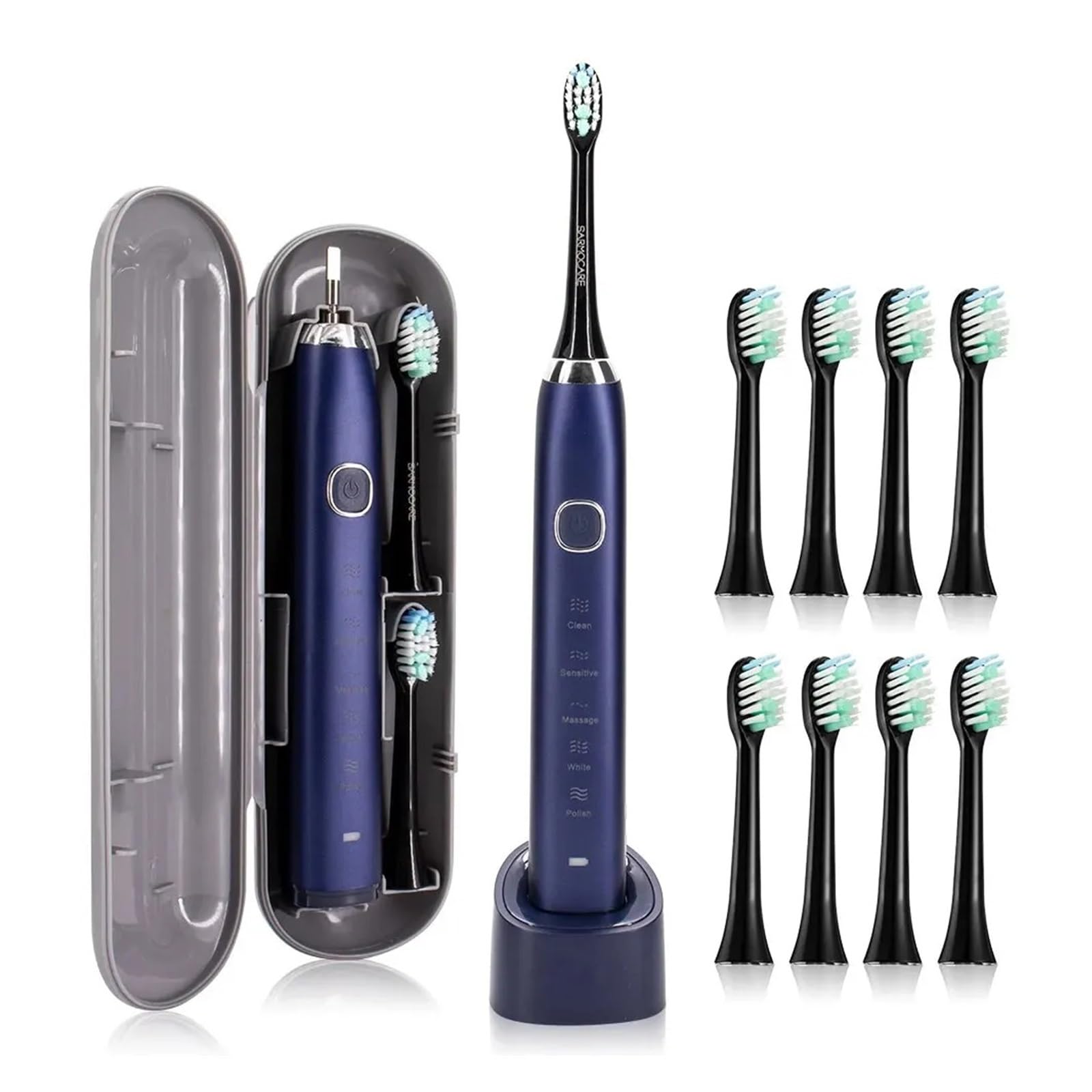 Adatto per spazzolino elettrico intelligente a ultrasuoni, spazzolino da denti ricaricabile con 8 testine per adulti (H)