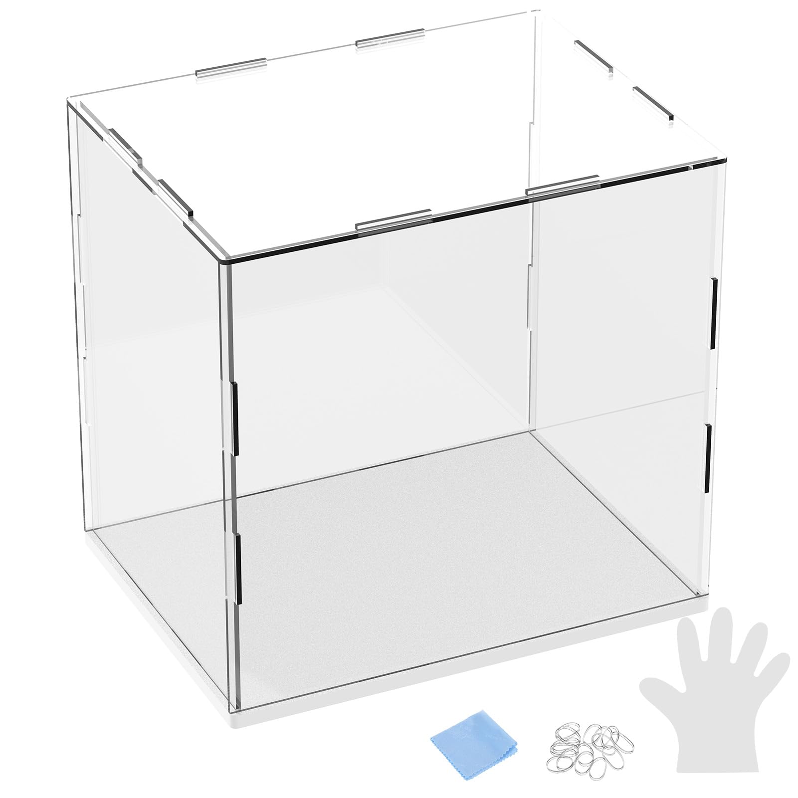 1-pack acrylic display case,acrylic clear display case box with black wooden base for collectibles, dustproof showcase [white, clear]