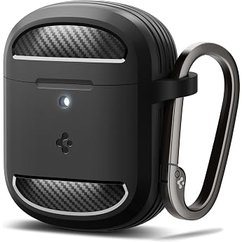 Spigen Rugged Armor Case for Google Pixel Buds Pro 2/1 Matte TPU Case with Carbon Design and Carabiner for Pixel Buds Pro 2/1 2024/2022 - Matte Black