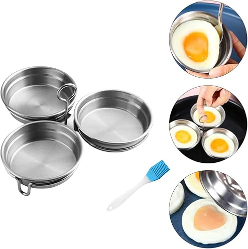 Miniatura 5 de YARNOW Sartén de acero inoxidable para cazar huevos escalfados, 2 unidades, 3 tazas para huevos escalfados, desayunos, microondas, cazadores
