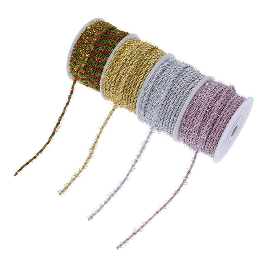 Ficelle De Vacances De Noël, Bobine De Ficelles Emballage Cadeau 3 Couleurs Rouge Vert Dorée