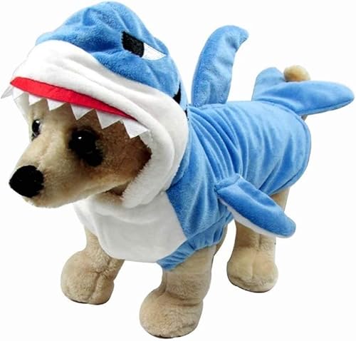 Miniatura 8 de Mogoko - Disfraz de tiburón para perro, gato o gato, para Halloween, Navidad, disfraces, disfraz de tiburón azul Adorable, con capucha y forro polar