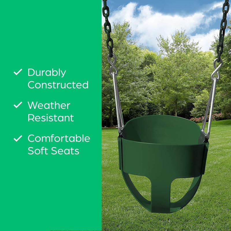 Image of Heavy-Duty High Back Full Bucket Toddler Swing Seat with 60 inch Coated Swing Chains and Carabiners for Easy Install Fully Assembled (Green)