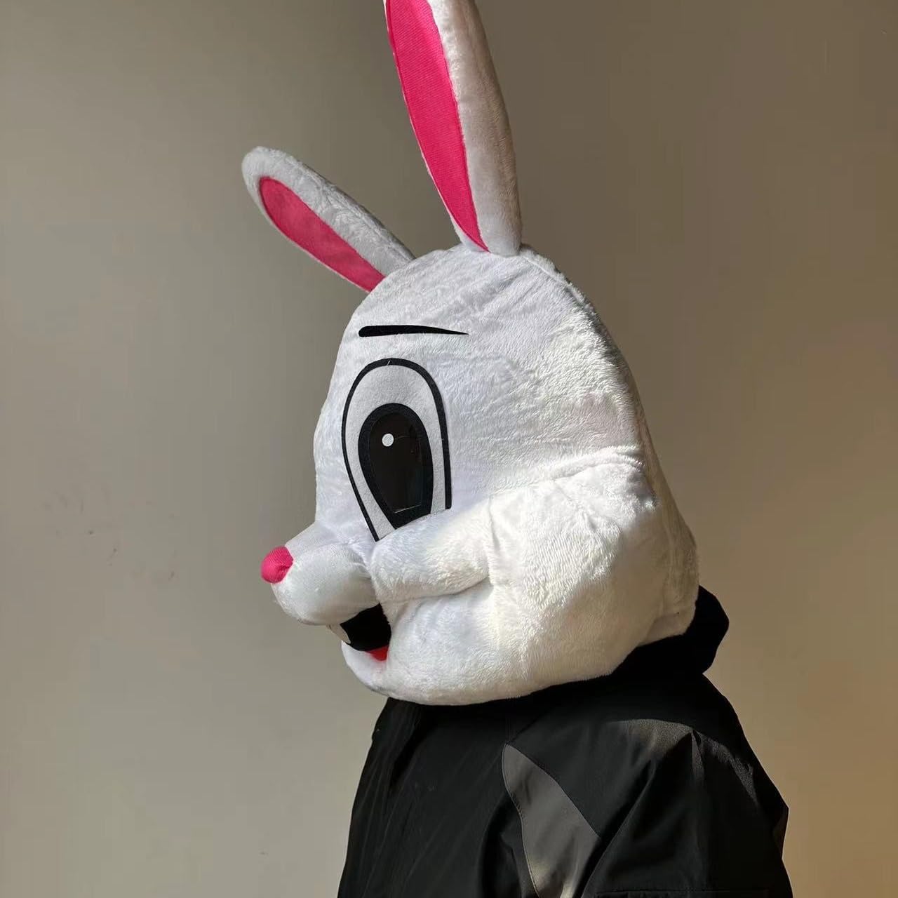 Plush Easter Bunny Mascot Head Rabbit Animal Mask Halloween Festival, White - Image 3
