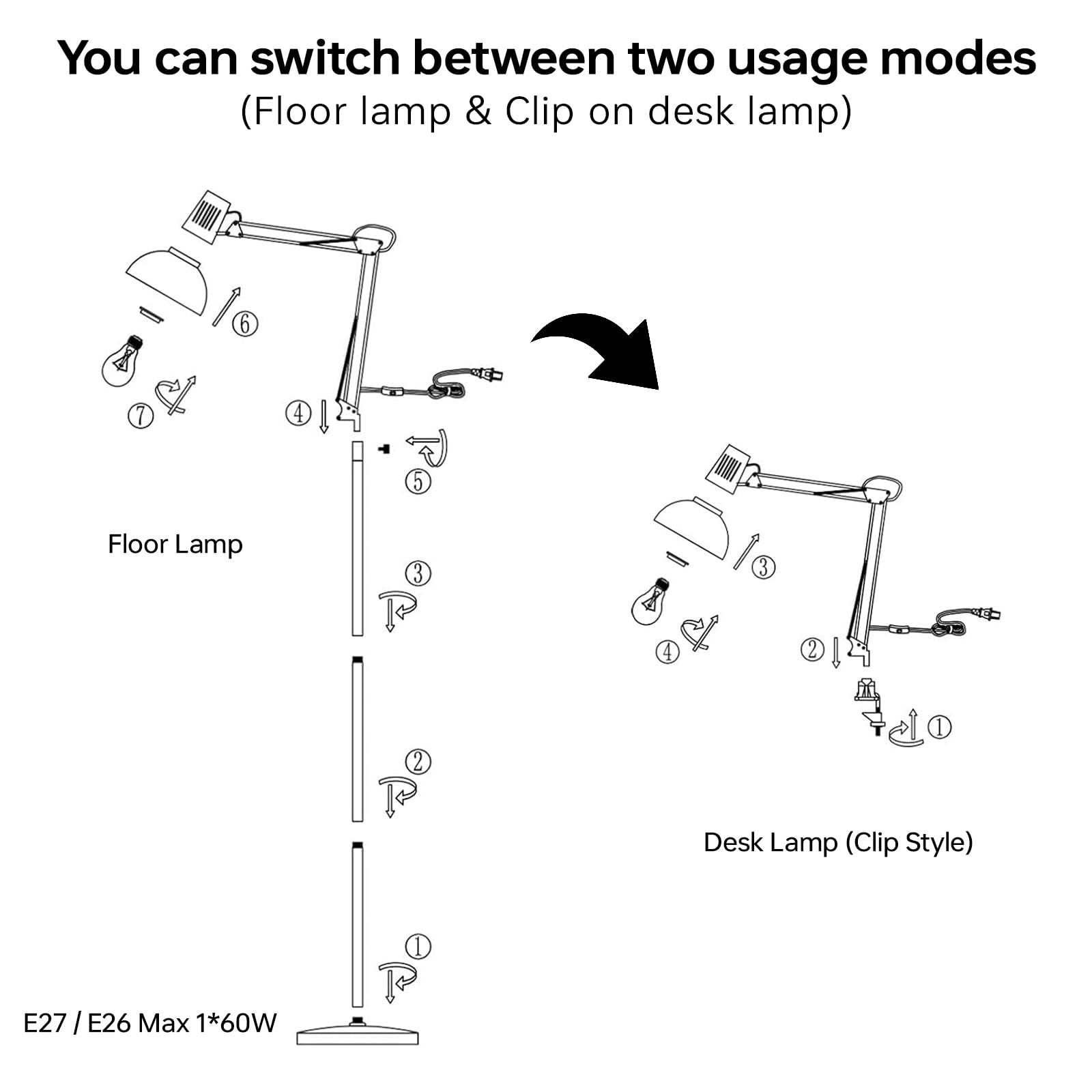 FIRVRE czarna retro metalowa lampa podłogowa z ramieniem wahadłowym regulowana mechaniczna konstrukcja przemysłowa E27 wisząca lampa do czytania architekta lampa podłogowa z przełącznikiem do salonu sypialnia gabinet