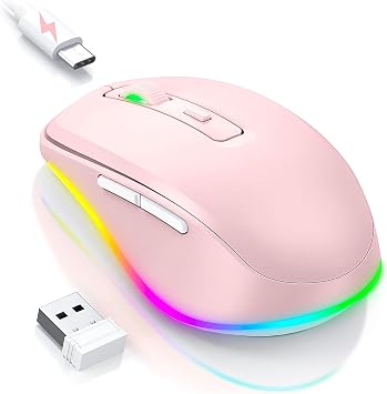 PEIOUS Wireless Mouse Jiggler, LED Mouse with Built-in Mouse Mover, Pink | Rechargeable, Silent Clicks, Adjustable DPI and Random Movement Keep Computers Awake for Work-Life Balance on Laptop/PC/Mac