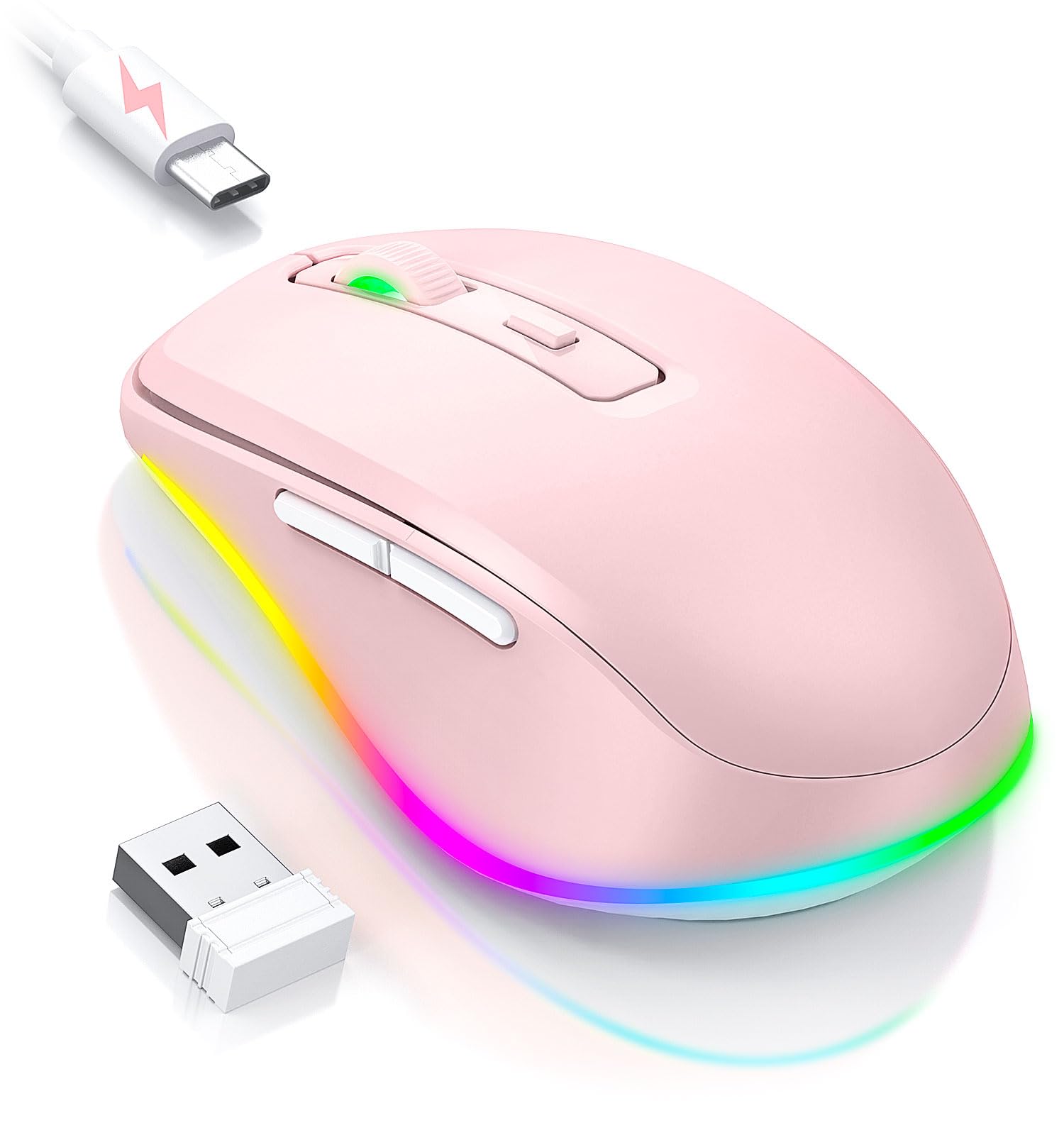 PEIOUS Mouse for Laptop, Wireless Mouse Jiggler - LED Wireless Mice with Build-in Mouse Jiggler Mover, Rechargeable Moving Mouse for Laptop Undetectable Keeps Computer Awake - Pink