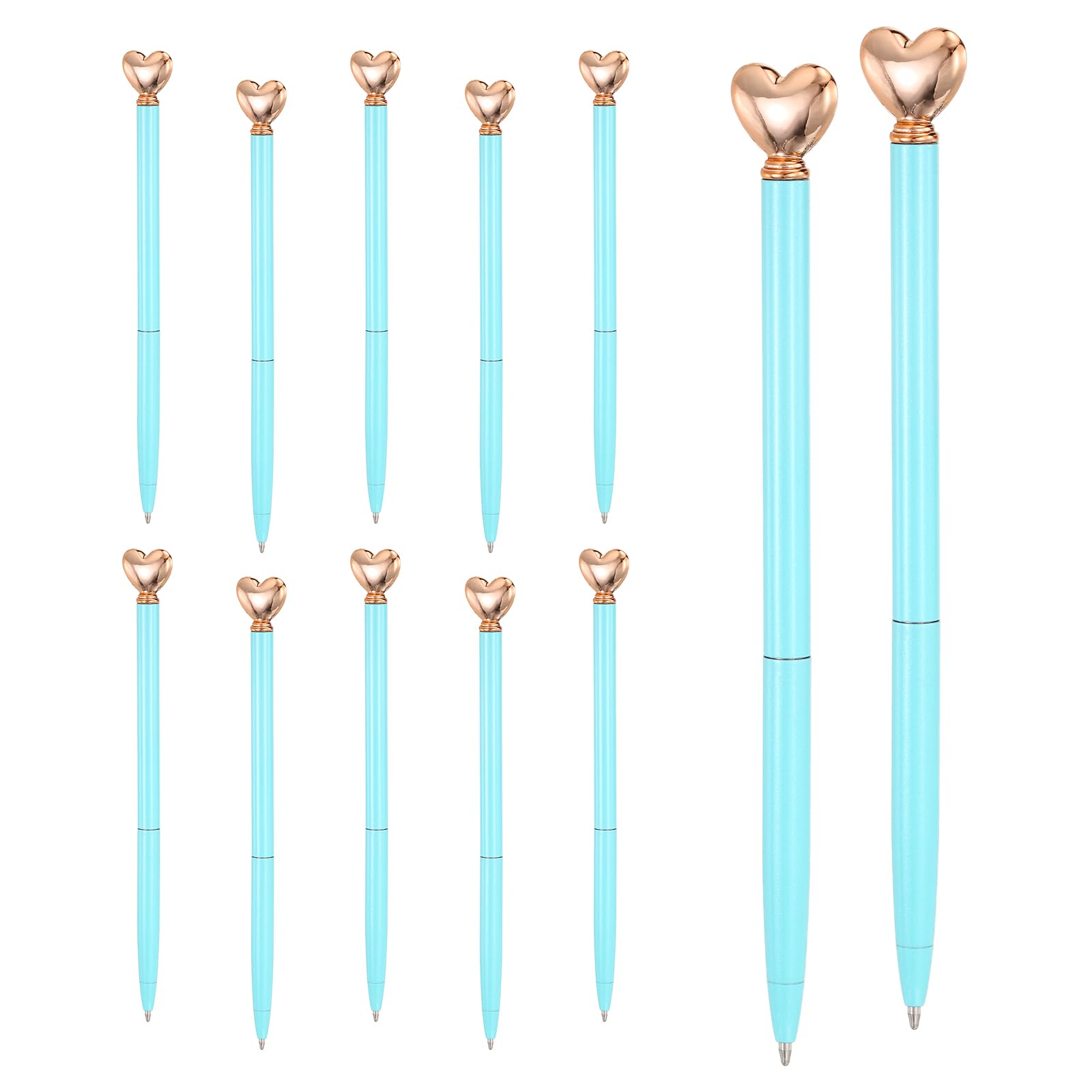 PATIKIL Heart Pens 1.0 mm Black Ink, 12 Pcs Metal Cute Pens Heart Ballpoint Retractable for Women Wedding Office Party Bridal Engagement Gifts Valentine's Day, Candy Blue/Rose Gold