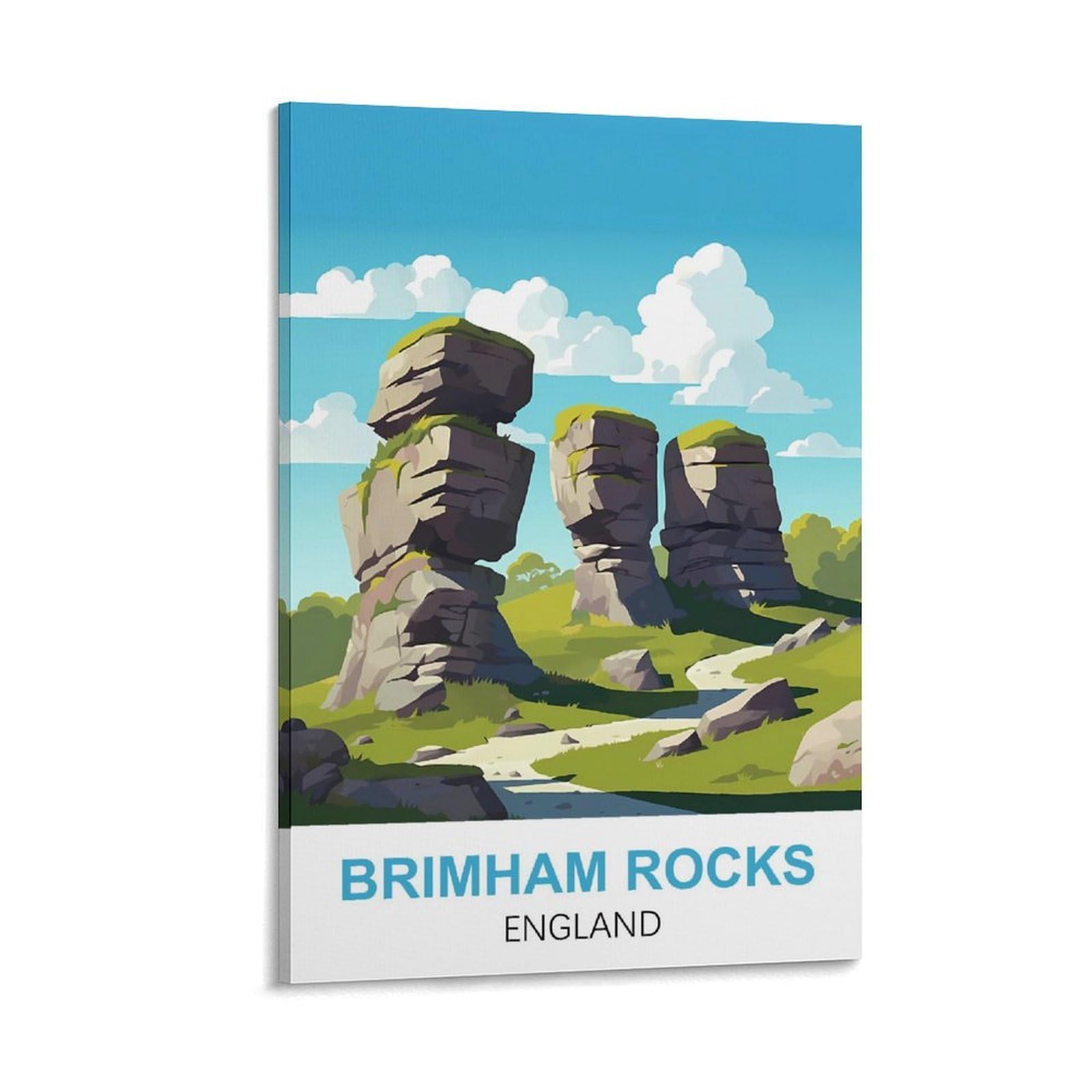 Hnrojico Frame-Style Brimham Rocks England Vintage Travel Poster 08X12inch(20X30cm) Canvas Wall Art Poster Prints