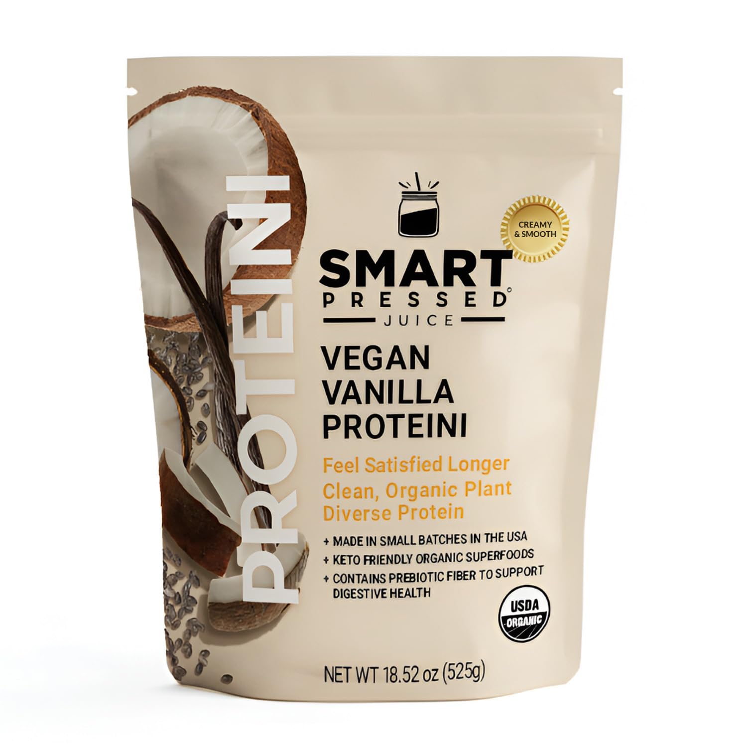 SMART Pressed Juice Vegan Vanilla Proteini | Premium Organic Plant-Based Protein Powder | Clean Lean Protein Shake | Best Detox Smoothie No Fillers | Keto Friendly | Made in the USA Vanilla 1.1 Pound (Pack of 1)