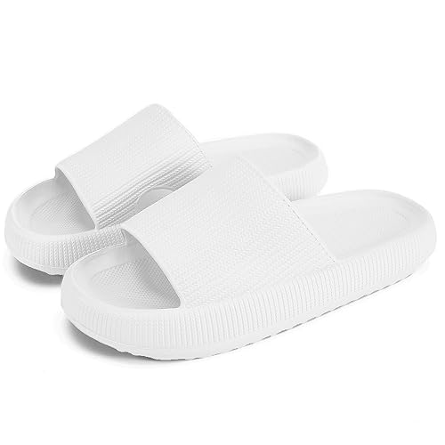 rosyclo Cloud Slippers for Women and Men, Pillow House Slippers Shower Shoes Indoor Slides Bathroom Sandals, Ultimate Comfort, Lightweight, Thick Sole, Non-Slip, Easy to Clean - Pure White - 10-11 Women/9-9.5 Men