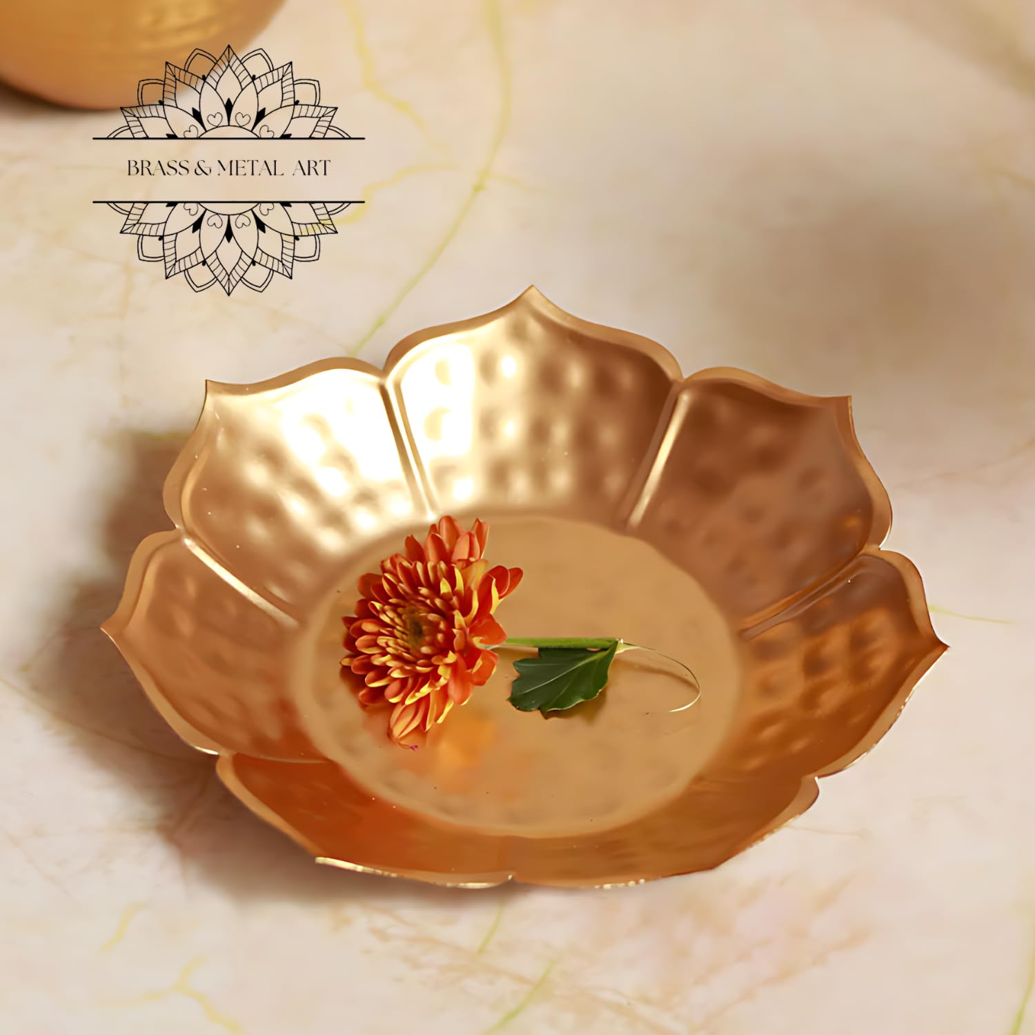 BRASS & METAL ART Beautiful Handcrafted Lotus Urli Bowl for Diwali (Pack of 1,15.24 cm) Decorative Bowl for Floating Flowers and Tea Light Candles Home Decor-image-11