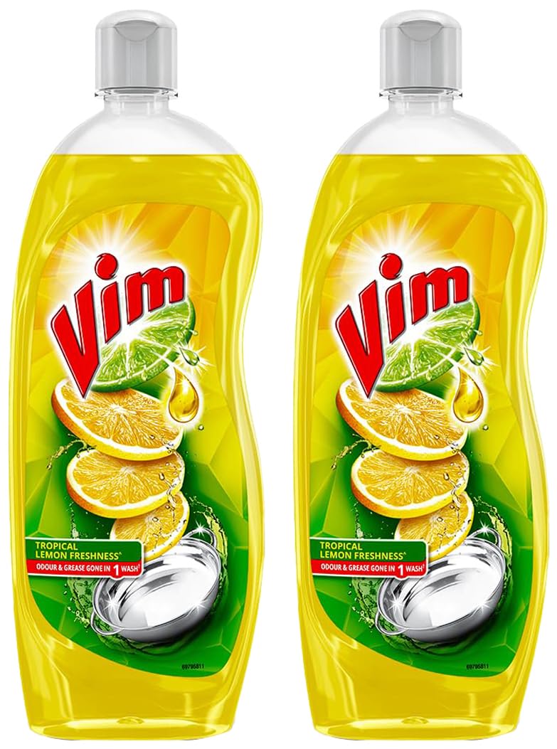 Dishwash Liquid Gel Lemon, With Lemon Fragrance, Leaves No Residue, Grease Cleaner For All Utensils, 750 ml Bottle (Pack of 2)