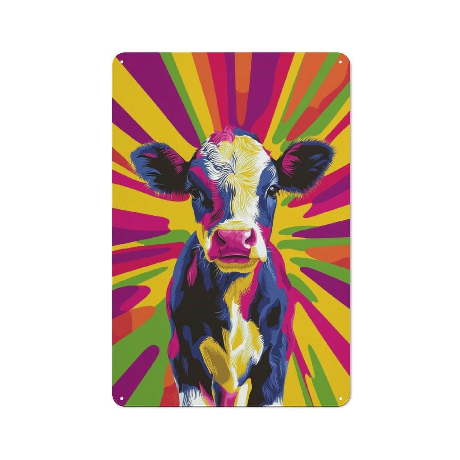 Junmoney Colorful Cow Pop Art Portrait Retro Tin Sign 30X20cm For Garden Room Or Summerhouse, A Housewarming Gift For Garden Room Decor Fans