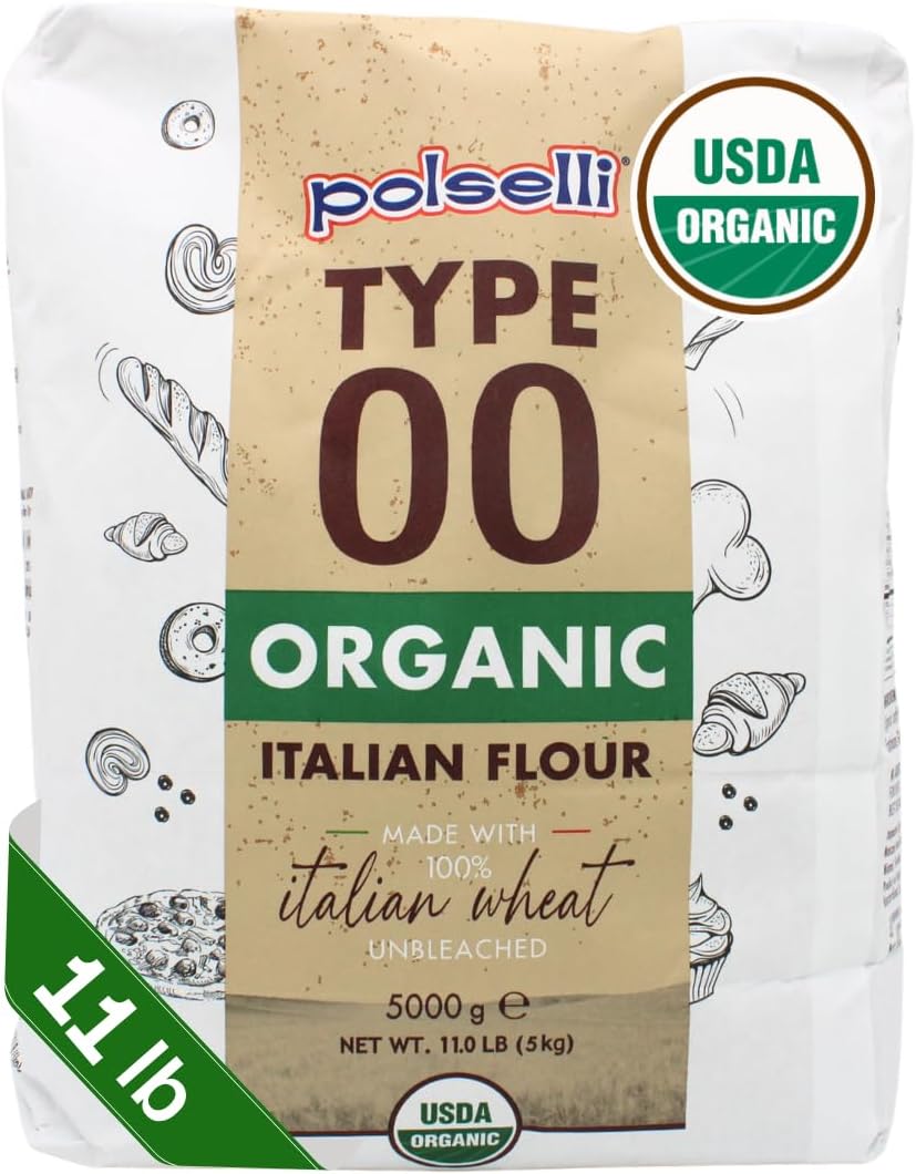 POLSELLI Organic Flour, Type 00, 100% Italian Grain, Double Zero Flour, OO Extra Fine, BIO, Neapolitan Italian Pizza, Bread, Pasta, All Natural, Unbleached, All-Purpose Flour, Unbromated, No Additives