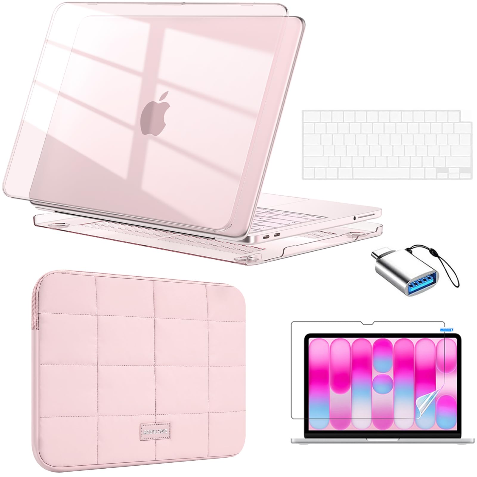 EooCoo for MacBook Neo Case 13 inch 2026 Model A3404, Crystal Blush | Crack & Scratch Resistant, Sturdy, Hard Shell Case & Sleeve Bag & Type C & Keyboard Skin & Screen Film, Mac Neo Accessories