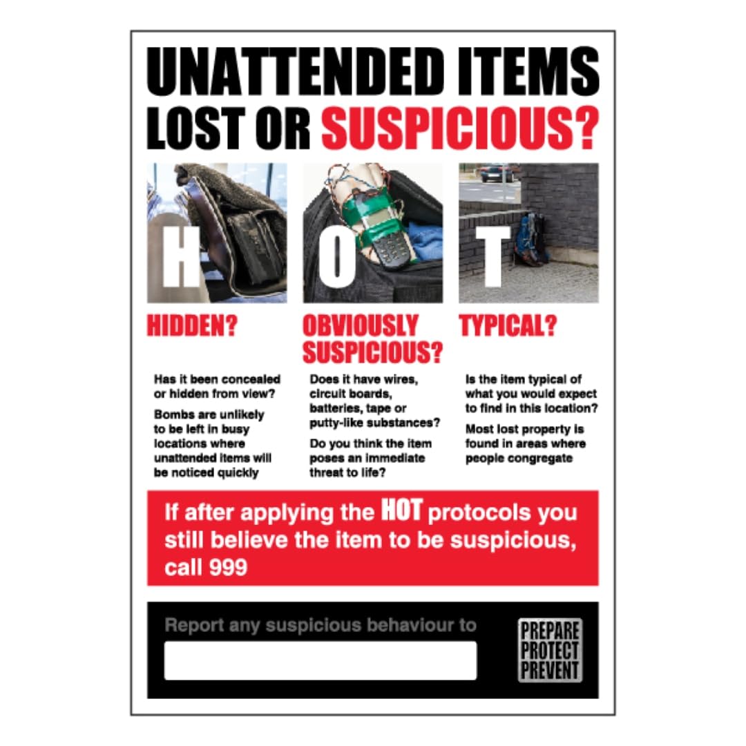 Bleedsave Unattended Items - HOT Poster 297 x 420 mm (A3) - Standard 0.2mm Flexi-Plastic