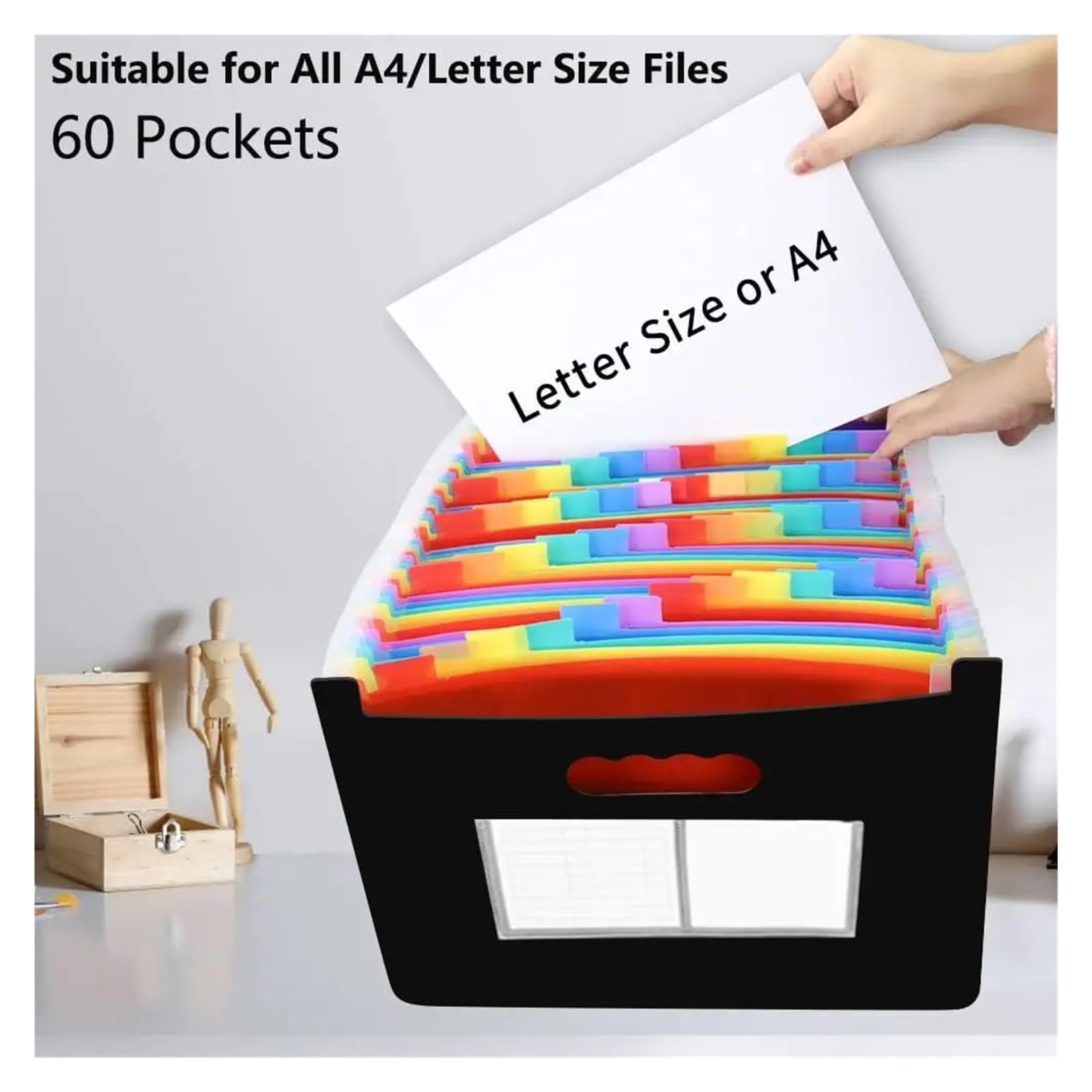 Carpeta de Archivos Extensible Organizador de Documentos en acordeón de Bolsillo 24/60, Papel de Carta, tamaño A4, Organizador de acordeón de plástico expandible(60 grids)