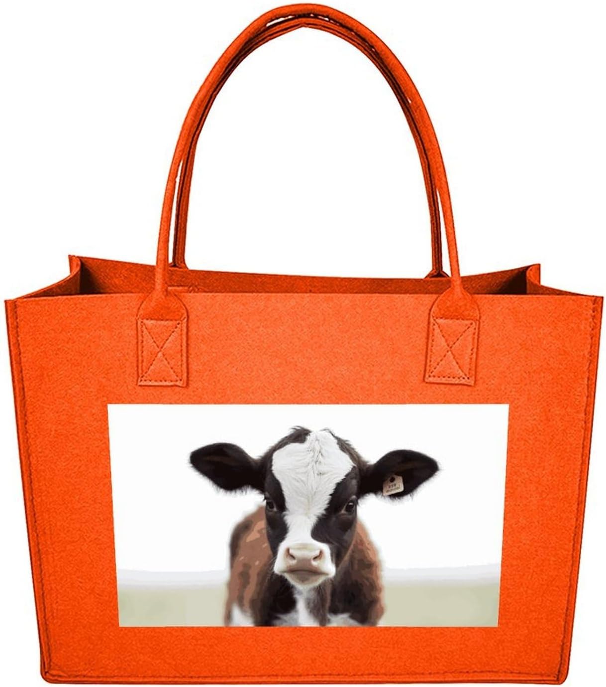 Cow Tote Bag for Unisex, Large Felt Shopping Bag with Handles, Handbag, Reusable Gift Bag