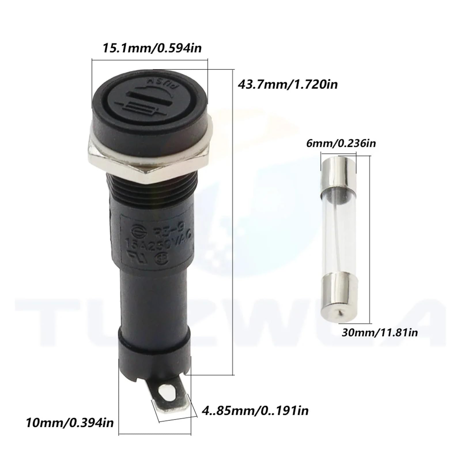 5 Pièces SCI R3-9 Support De Fusible De Châssis For Fusibles En Verre 6x30mm 15A 250V 6 * 30 Porte-fusibles(0.5A)