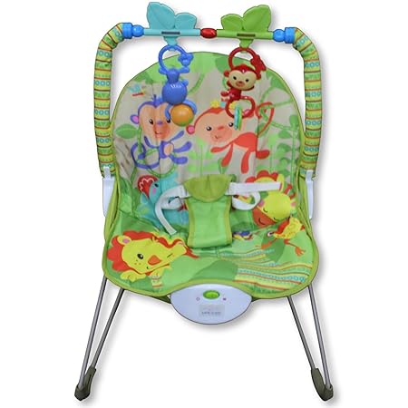 Safe-O-Kid Harmony Baby Bouncer with 1 Year Warranty Multi-Position Reclining Bouncer with Calming Music, Vibrations, Safety Harness and Musical Toy- Green