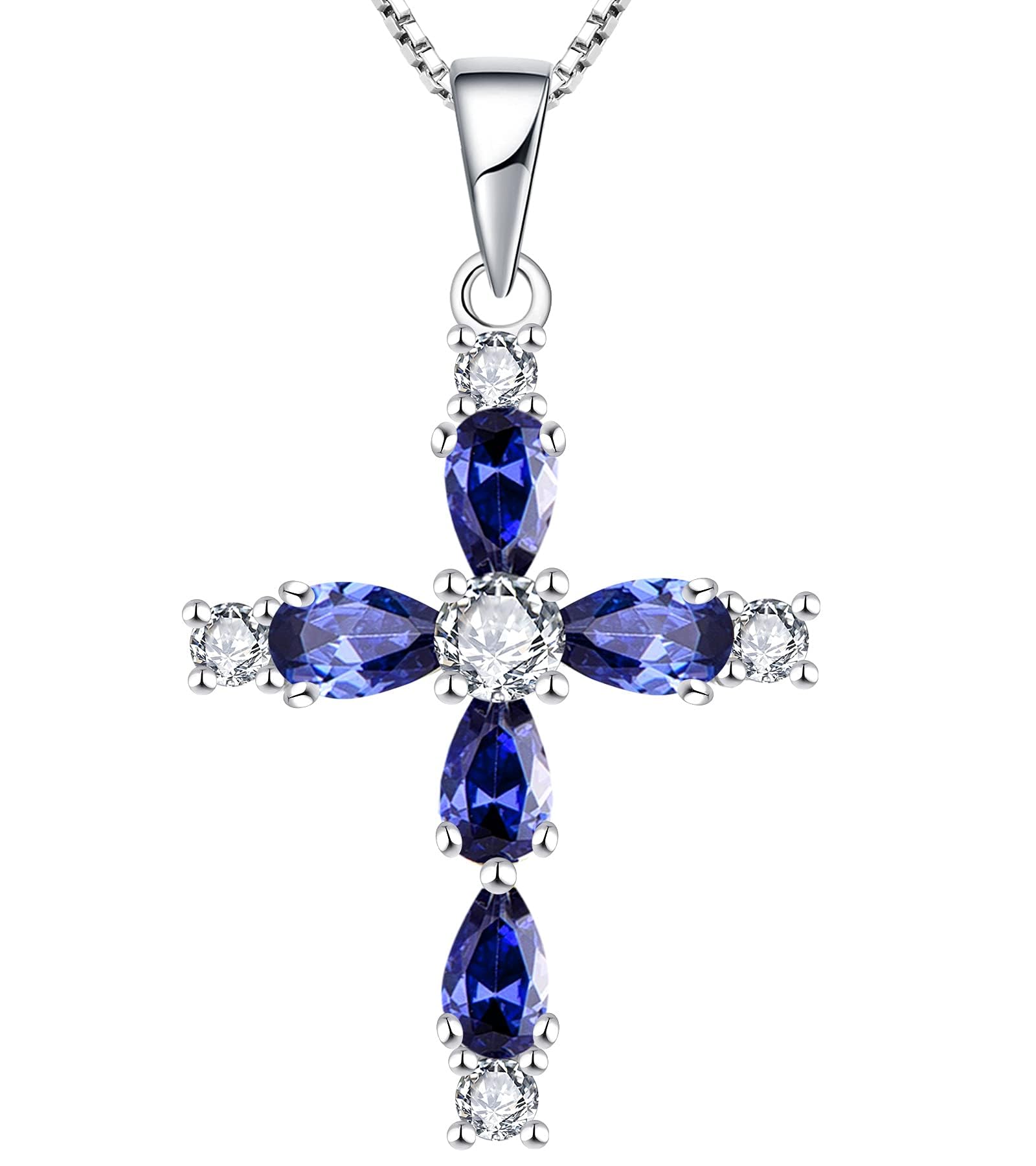 YL Collar Cruz Plata de Ley 925 con 12 Piedras de Nacimiento de Circonita Regalos con Colgante de Crucifijo para Mujeres Mamás, 45-48 CM